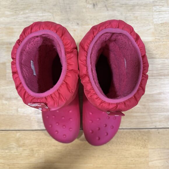 Crocs Classic Lined Neo Puff Slip On Rain Snow Boot Youth Kids J3 Fuschia Pink - Picture 7 of 14